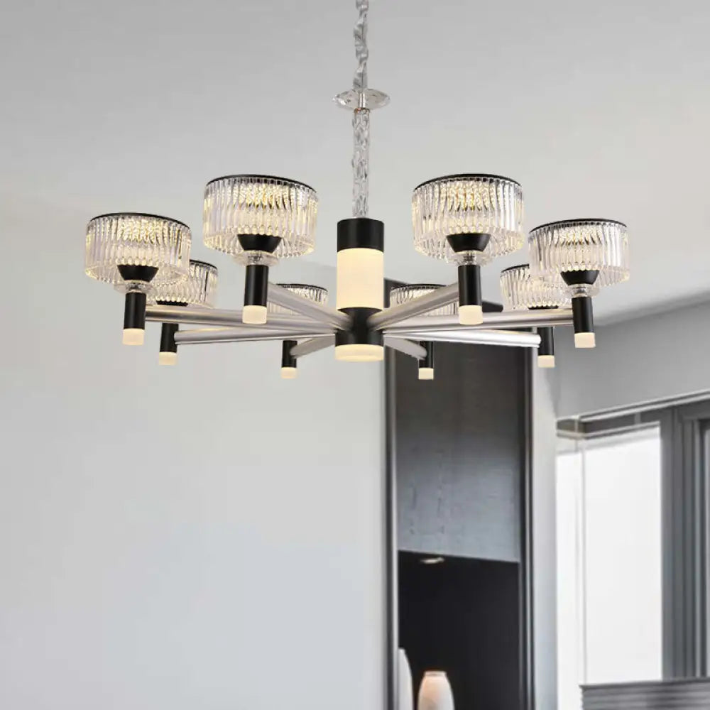 Contemporary Black Crystal Drum Chandelier Lamp - 6/8/12 Heads Suspended Lighting Fixture 8 /