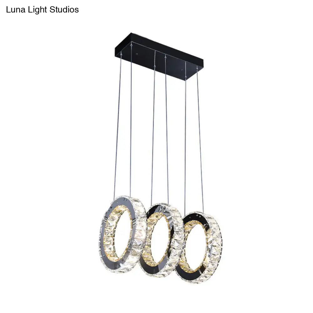 Contemporary Black Crystal Led Pendant Light For Living Room With Down Lighting