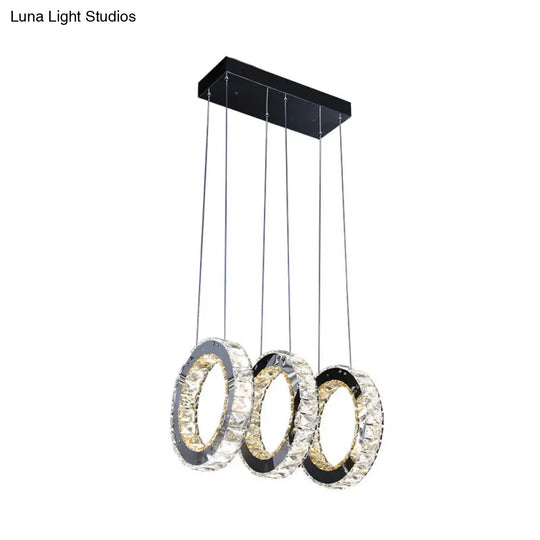 Contemporary Black Crystal Led Pendant Light For Living Room With Down Lighting