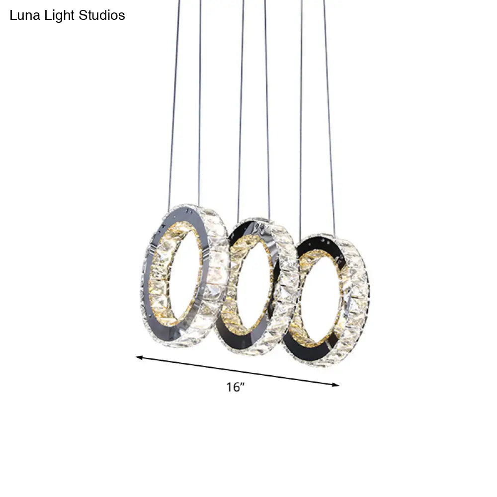 Contemporary Black Crystal Led Pendant: Round Living Room Cluster With Down Lighting