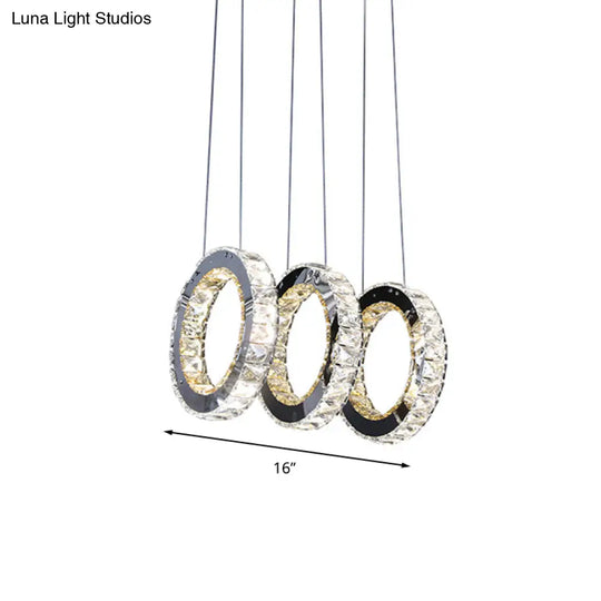 Contemporary Black Crystal Led Pendant: Round Living Room Cluster With Down Lighting