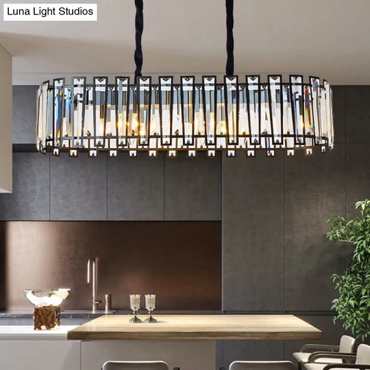 Contemporary Black Crystal Prism Island Pendant With 6 Heads For Dining Room Lighting