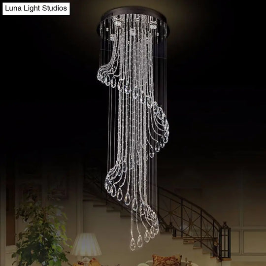 5-Light Black Led Ceiling Pendant With Clear Crystal Spiral Cluster For Contemporary Living Room