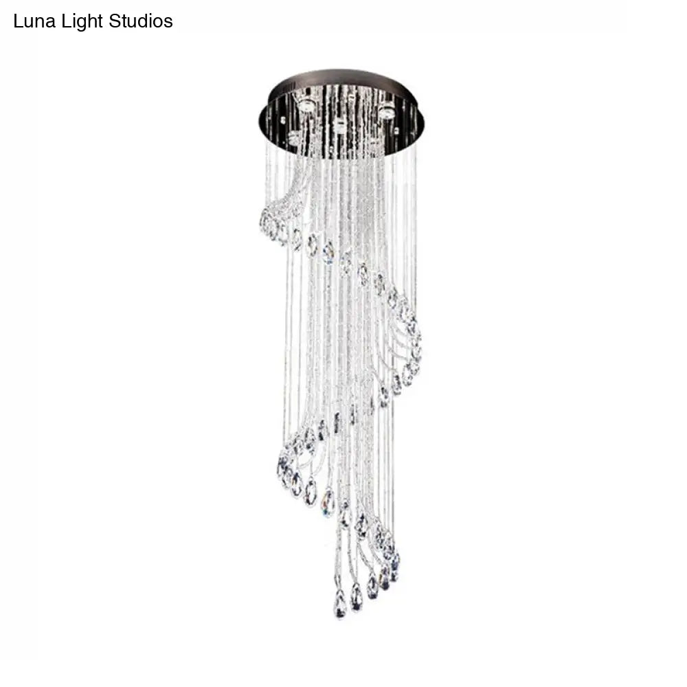 Contemporary Black Crystal Spiral Pendant Ceiling Light - 5-Light Led Perfect For Living Room