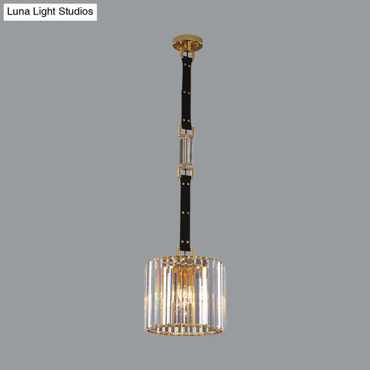 Contemporary Black Cylinder Led Pendant Light With Clear Crystal Shade - 8’/12’ Wide