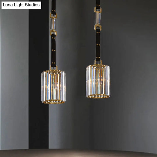 Contemporary Led Ceiling Pendant Light With Black Cylinder Shade & Clear Crystal 8/12 Wide / 8