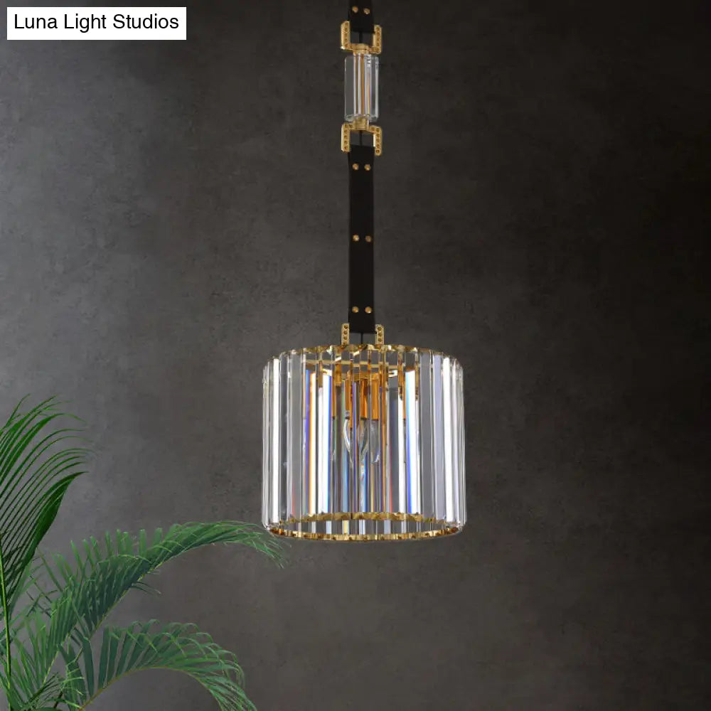 Contemporary Led Ceiling Pendant Light With Black Cylinder Shade & Clear Crystal 8/12 Wide / 12