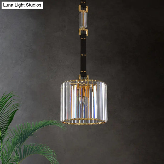 Contemporary Led Ceiling Pendant Light With Black Cylinder Shade & Clear Crystal 8/12 Wide / 12
