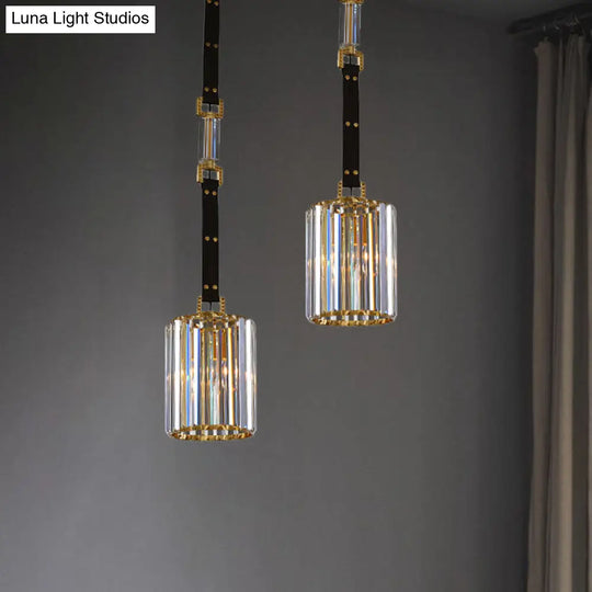 Contemporary Led Ceiling Pendant Light With Black Cylinder Shade & Clear Crystal 8/12 Wide