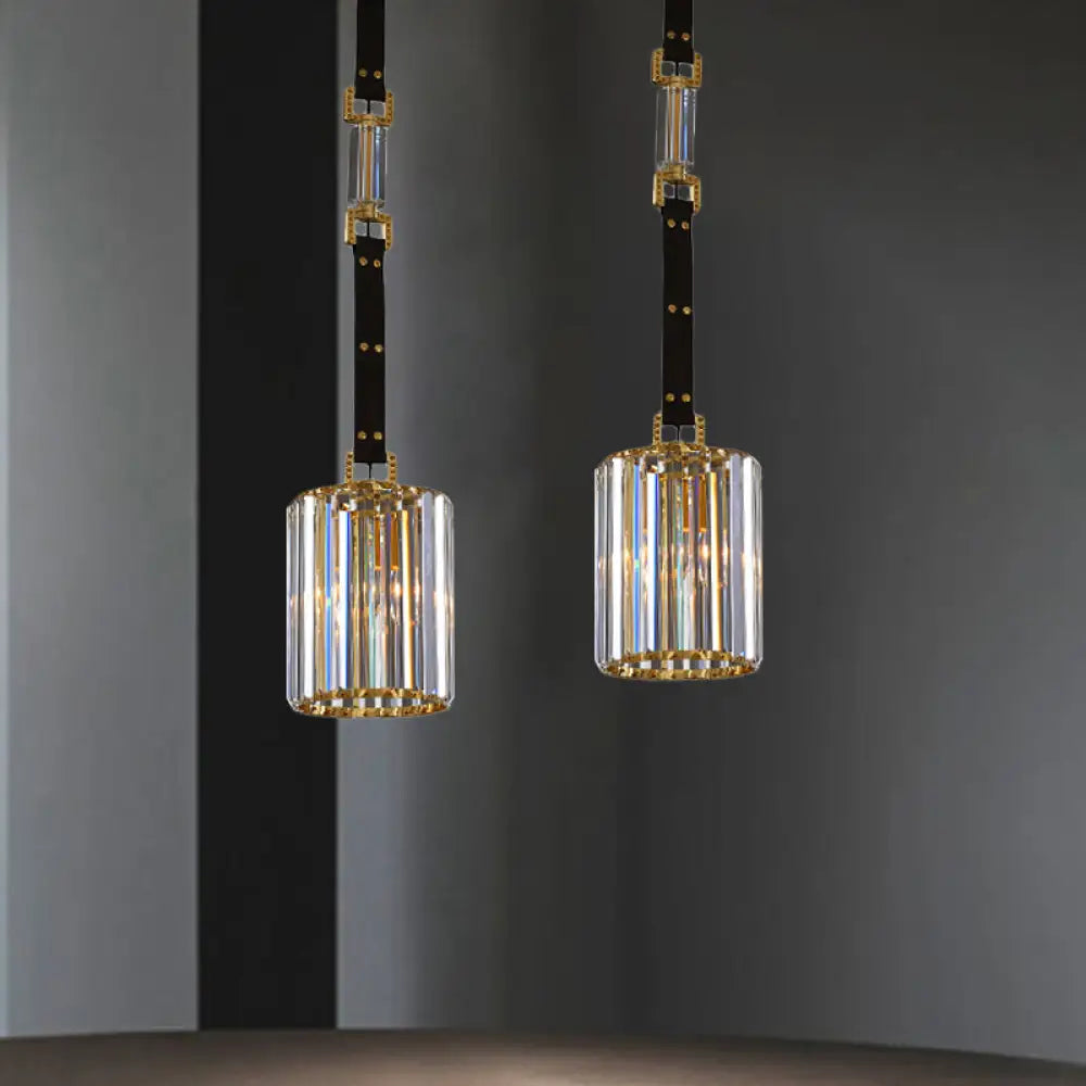 Contemporary Black Cylinder Led Pendant Light With Clear Crystal Shade - 8’/12’ Wide / 8’