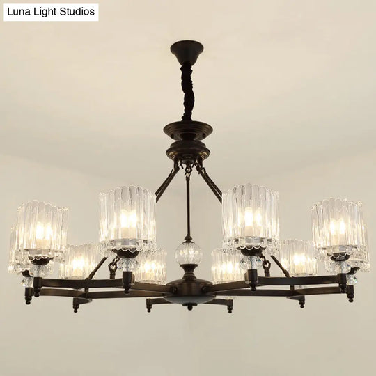 Contemporary Black Cylinder Suspension Lighting With Crystal Rods - 6/8/10 Heads Hanging Lamp Kit