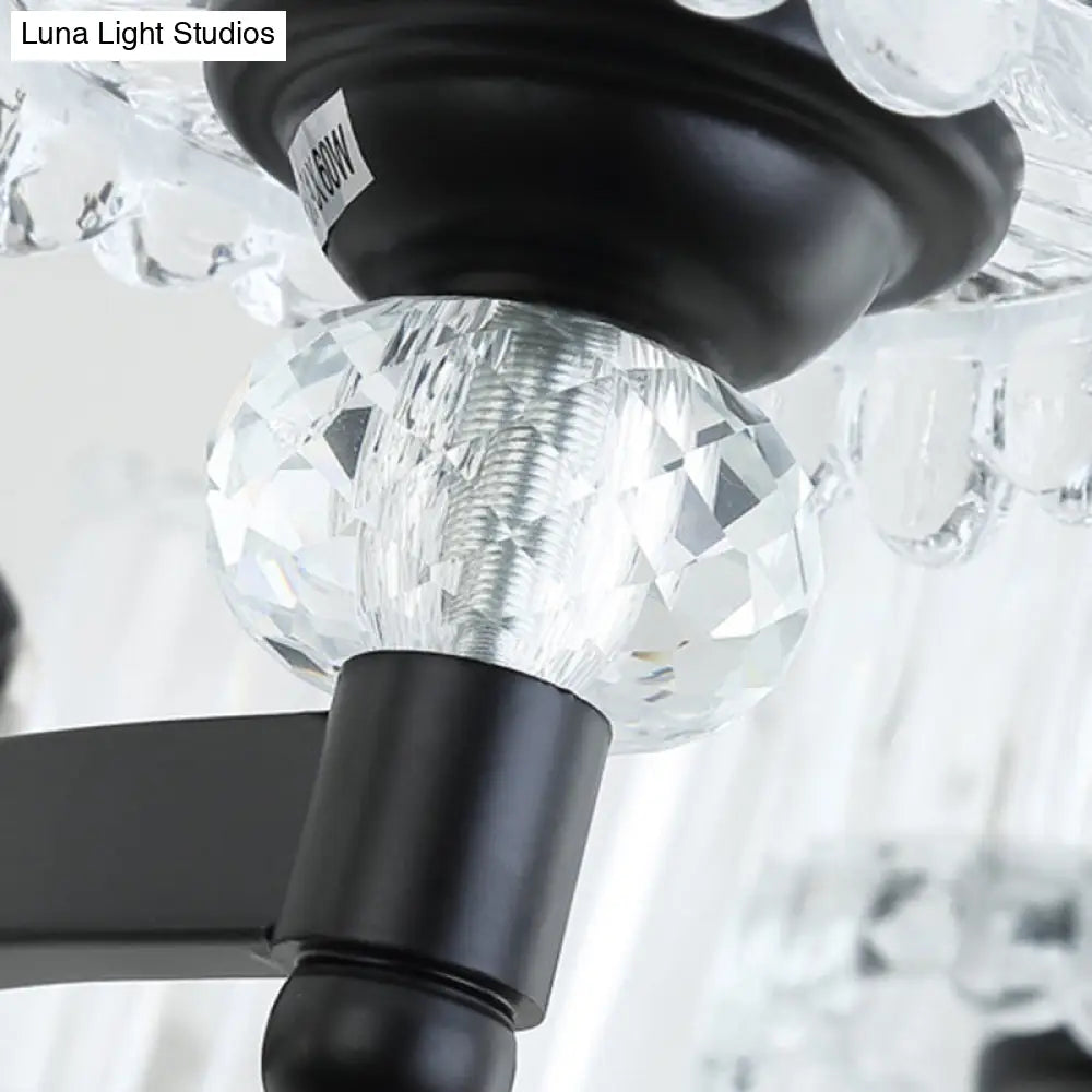 Contemporary Black Cylinder Suspension Lighting With Crystal Rods - 6/8/10 Heads Hanging Lamp Kit