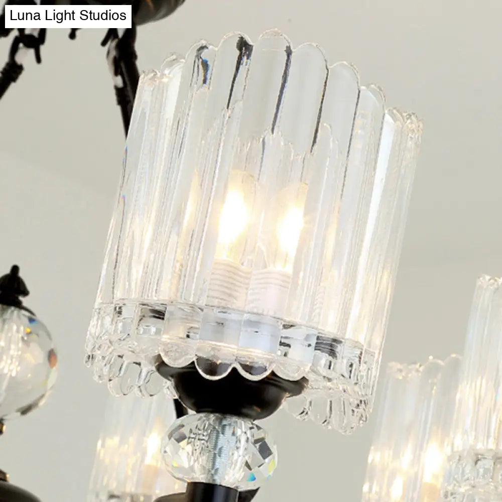 Contemporary Black Cylinder Suspension Lighting With Crystal Rods - 6/8/10 Heads Hanging Lamp Kit