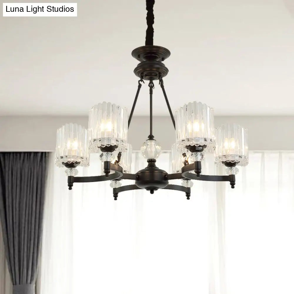 Contemporary Black Suspension Lighting - Crystal Rod Hanging Lamp Kit With Multiple Head Options And