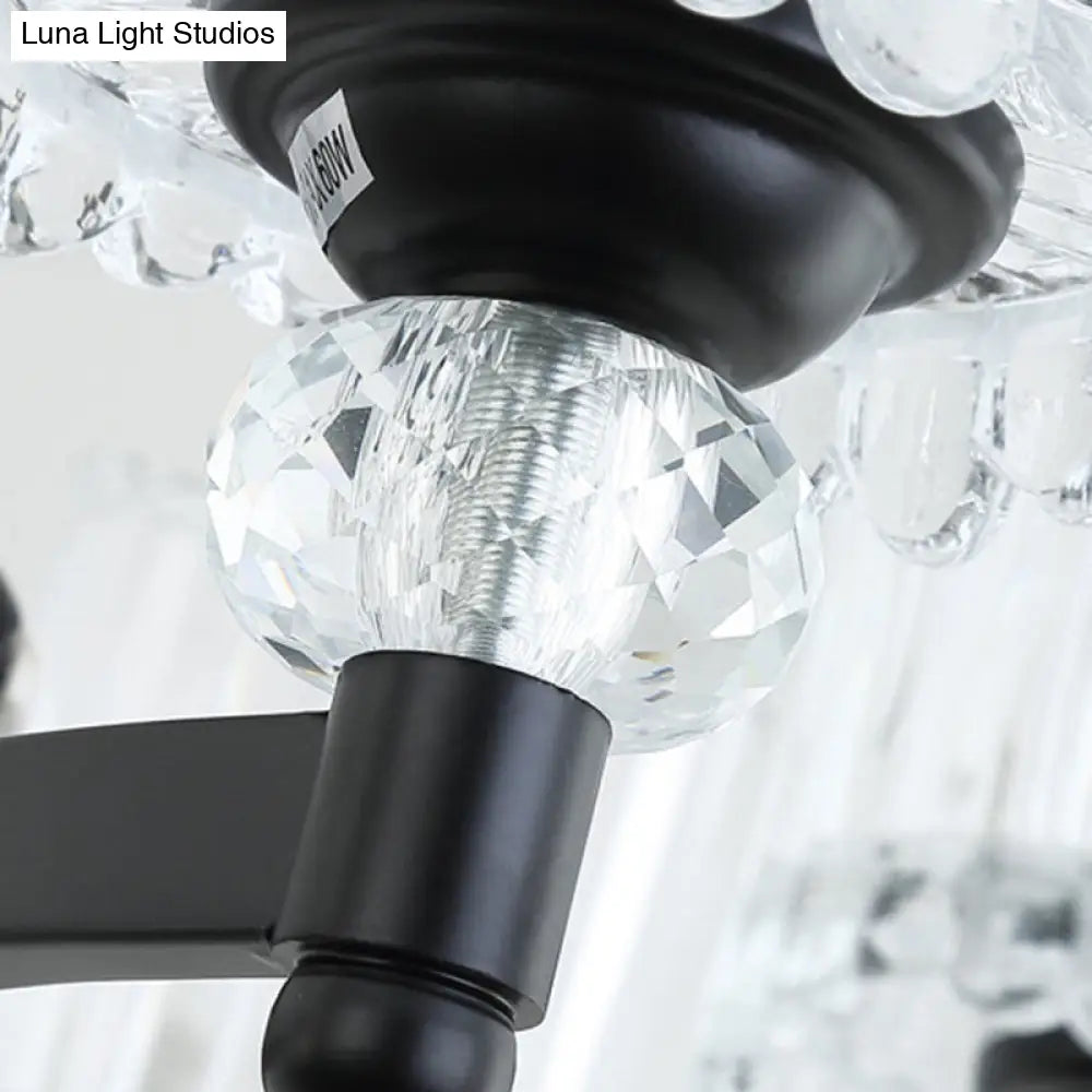 Contemporary Black Suspension Lighting - Crystal Rod Hanging Lamp Kit With Multiple Head Options And