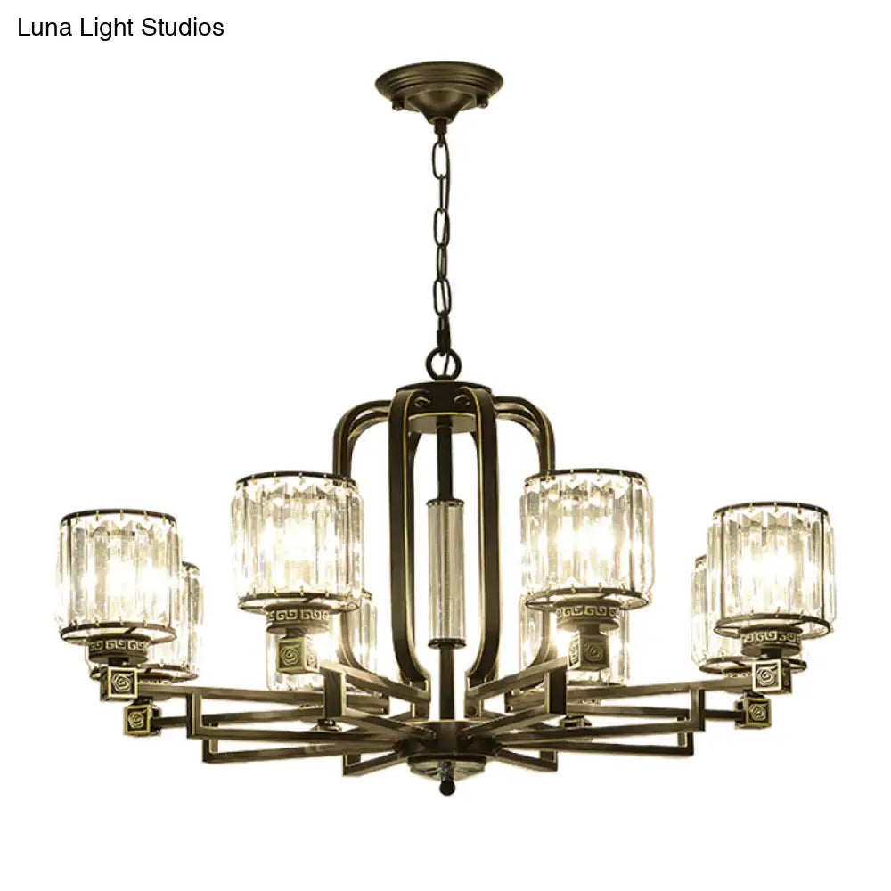 Contemporary Black Cylindrical Crystal Chandelier - 6/8-Light Ceiling Pendant Lamp For Living Room