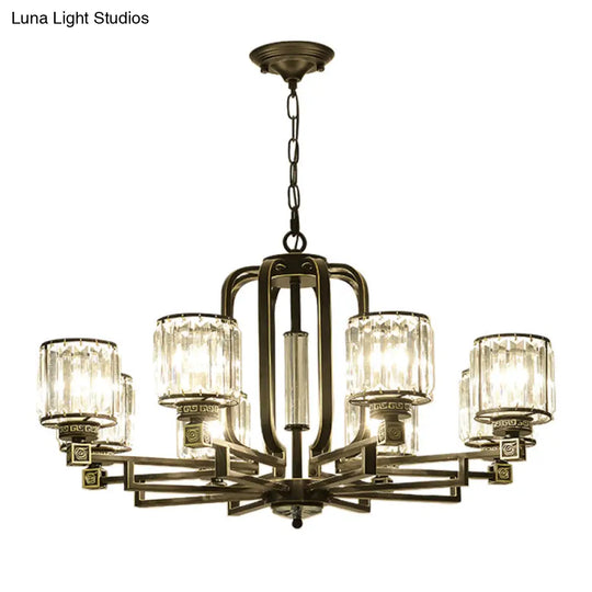 Contemporary Black Cylindrical Crystal Chandelier - 6/8-Light Ceiling Pendant Lamp For Living Room