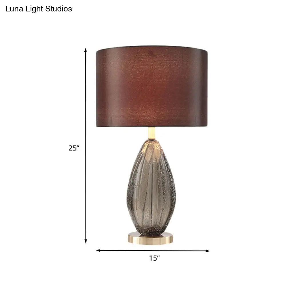 Contemporary Black Desk Lamp With Teardrop Crystal 1-Head & Red Brown Fabric Shade