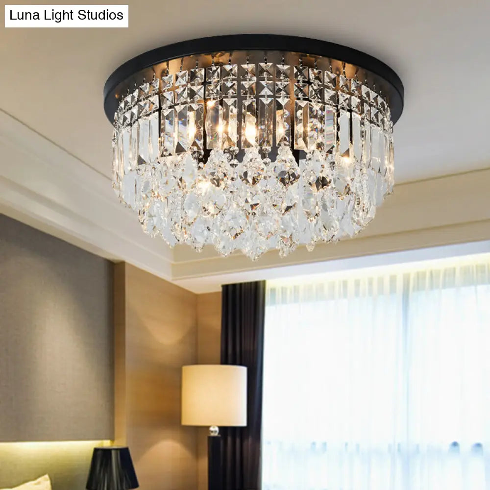 Contemporary Black Flush Mount Ceiling Light With Crystal Cone/Cylinder Design - 4 Lights