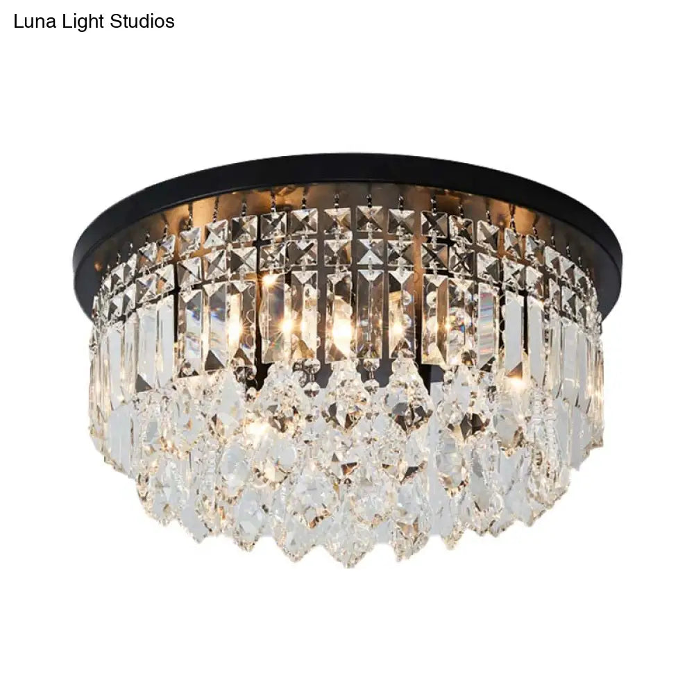 Contemporary Black Flush Mount Ceiling Light With Crystal Cone/Cylinder Design - 4 Lights