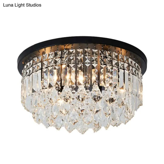 Contemporary Black Flush Mount Ceiling Light With Crystal Cone/Cylinder Design - 4 Lights