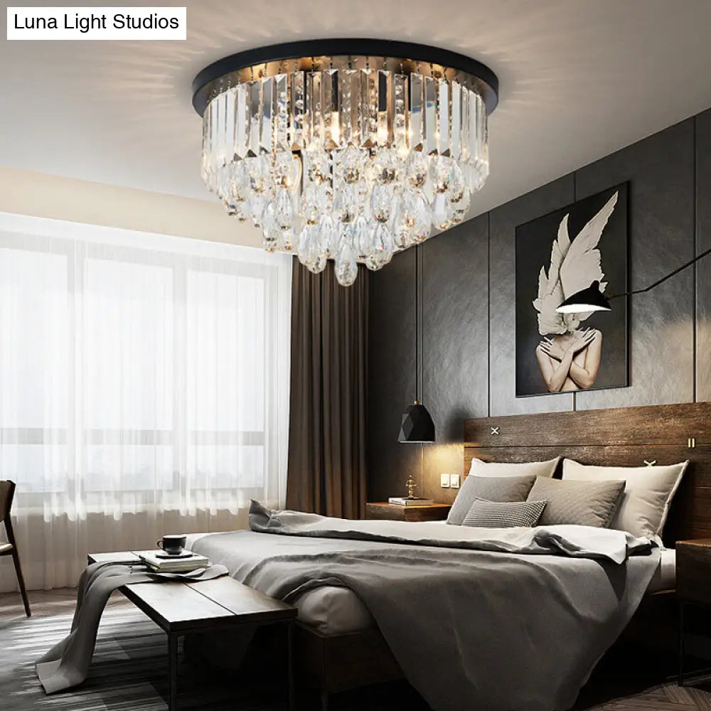 Contemporary Black Flush Mount Ceiling Light With Crystal Cone/Cylinder Design - 4 Lights