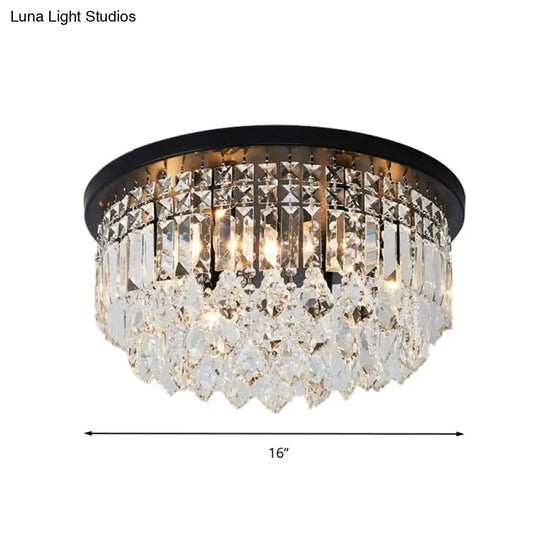 Contemporary Black Flush Mount Ceiling Light With Crystal Cone/Cylinder Design - 4 Lights