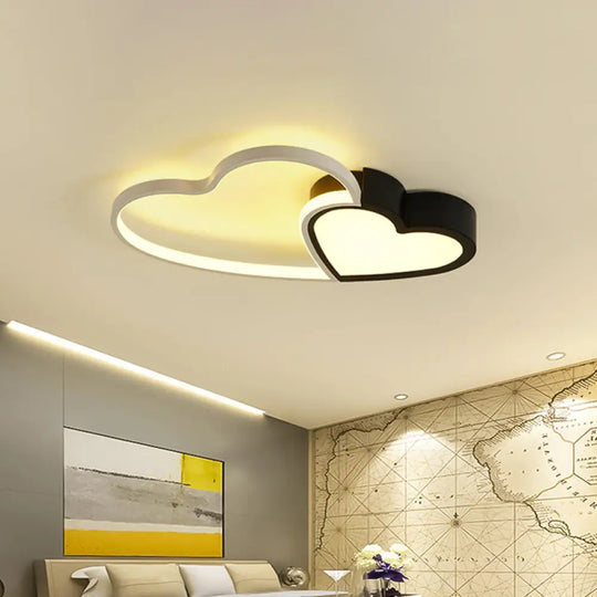 Contemporary Black Flush Mount Led Ceiling Light For Study Room / 15’ White
