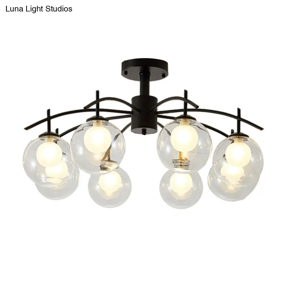 Contemporary Black Glass Ball Semi Flush Light - 3/5/6-Light Living Room Ceiling Chandelier