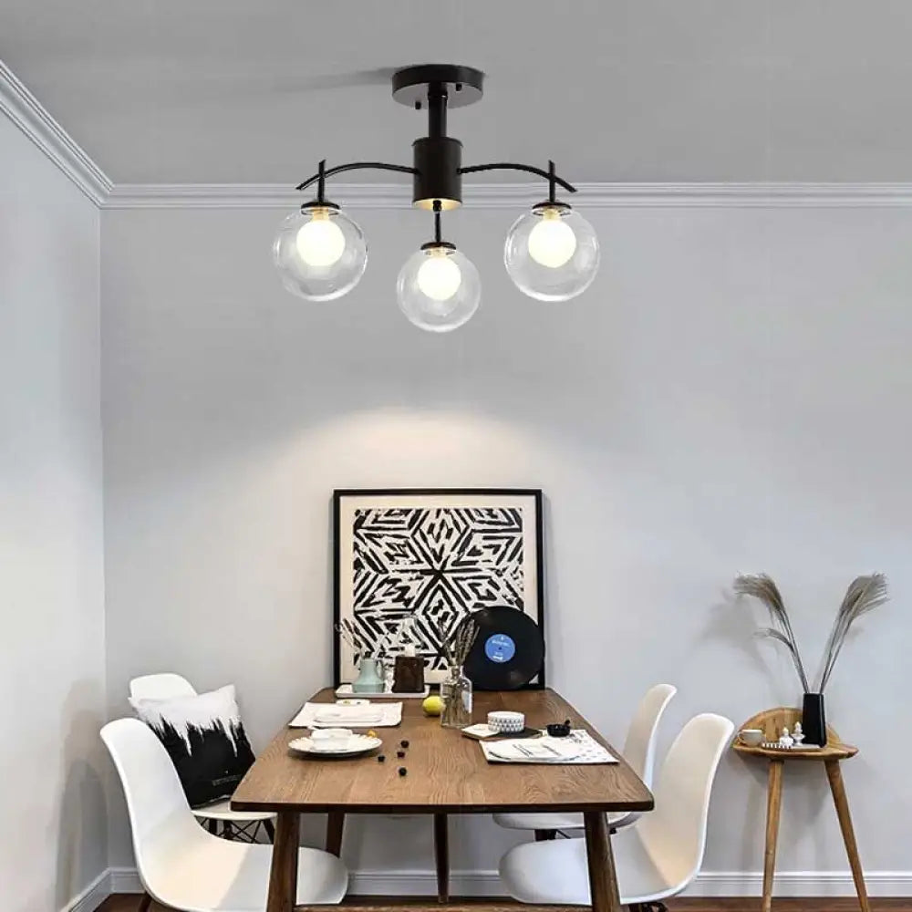 Contemporary Black Glass Ball Semi Flush Light - 3/5/6-Light Living Room Ceiling Chandelier 3 /