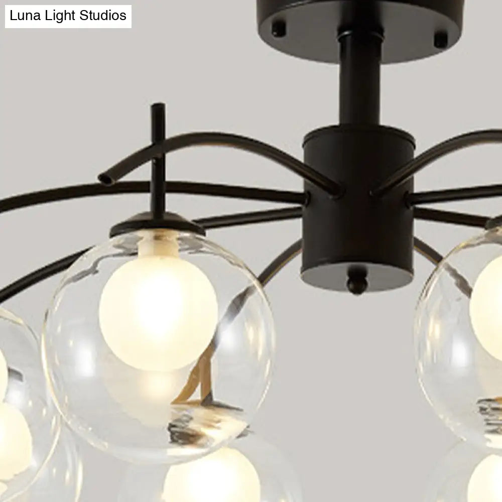 Contemporary Black Glass Ball Semi Flush Light - 3/5/6-Light Living Room Ceiling Chandelier