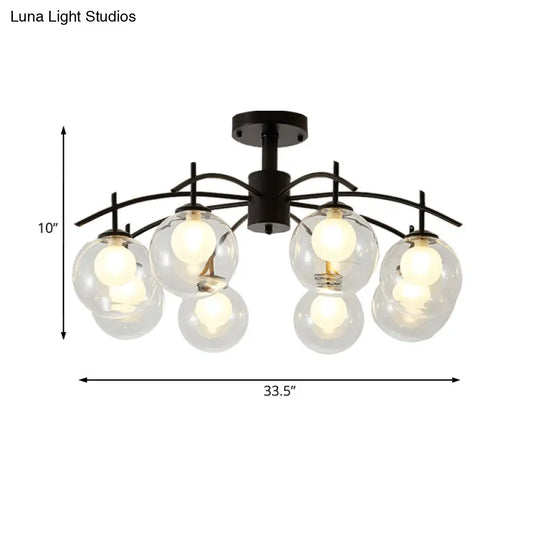 Contemporary Black Glass Ball Semi Flush Light - 3/5/6-Light Living Room Ceiling Chandelier