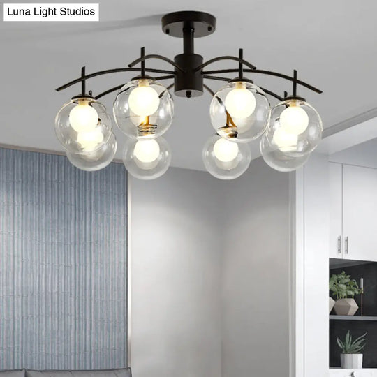 Contemporary Black Glass Ball Semi Flush Light - 3/5/6-Light Living Room Ceiling Chandelier