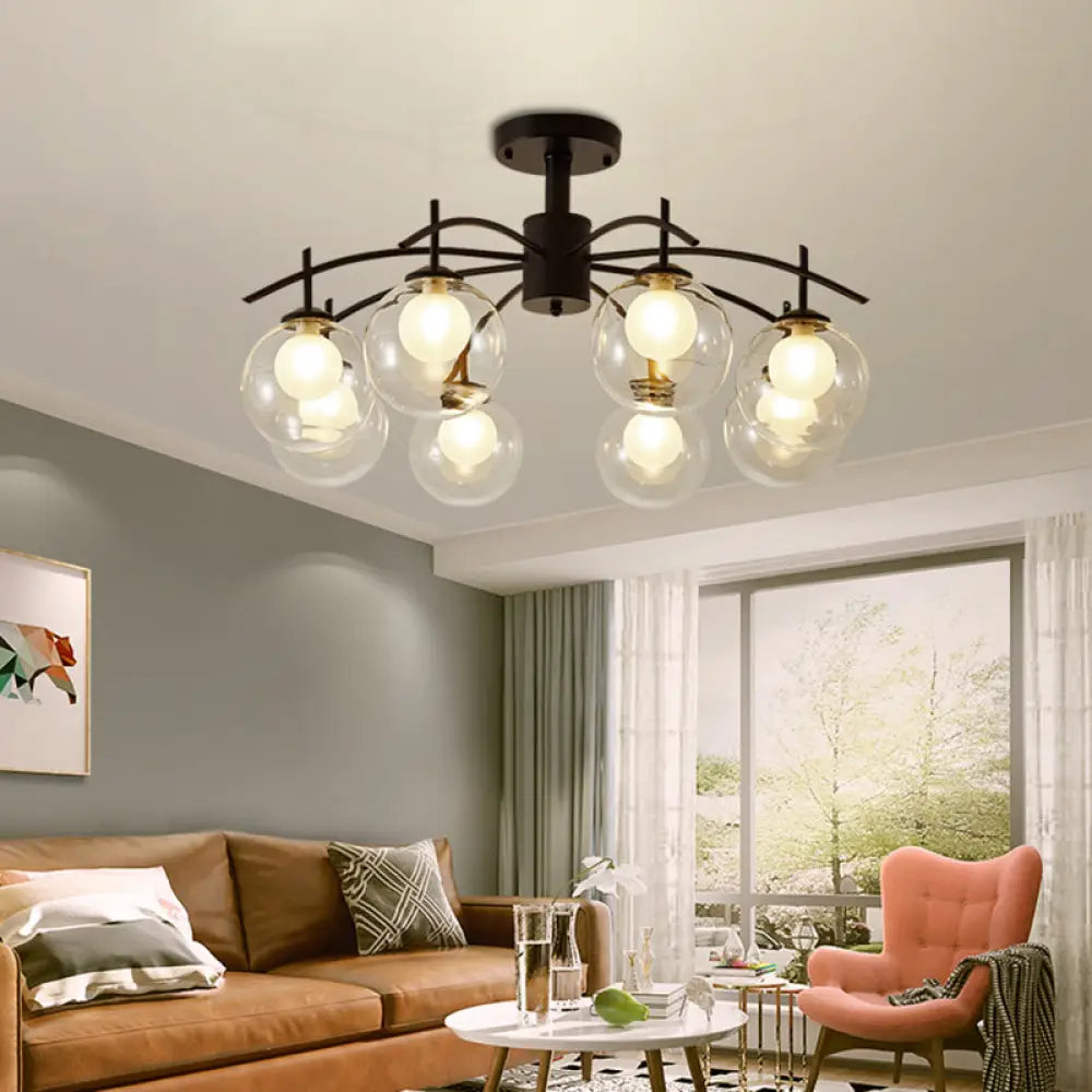 Contemporary Black Glass Ball Semi Flush Light - 3/5/6-Light Living Room Ceiling Chandelier 8 /
