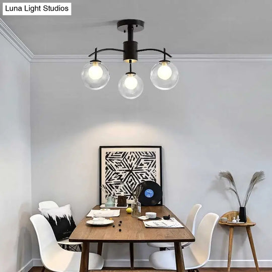 Contemporary Black Glass Ball Semi Flush Light - 3/5/6-Light Living Room Ceiling Chandelier 3 /