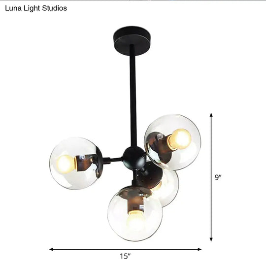 Black Glass Ball Chandelier With 5 Clear Heads - Modern Living Room Lighting