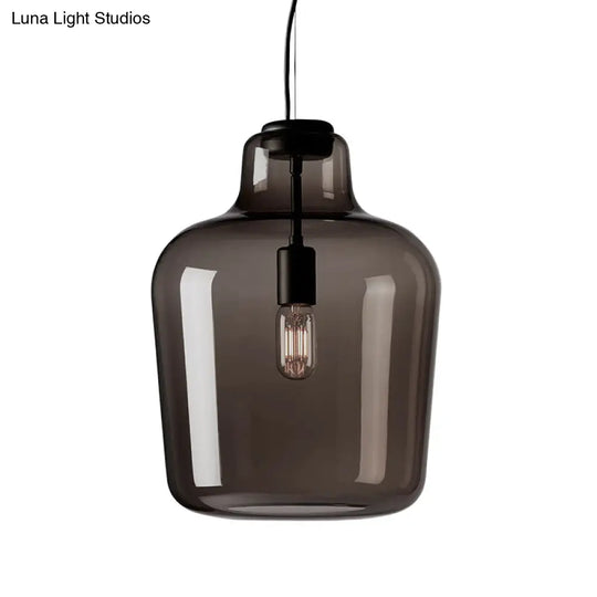 Contemporary Black Glass Jar Pendant Lamp - 1 Head Hanging Ceiling Light For Dining Room