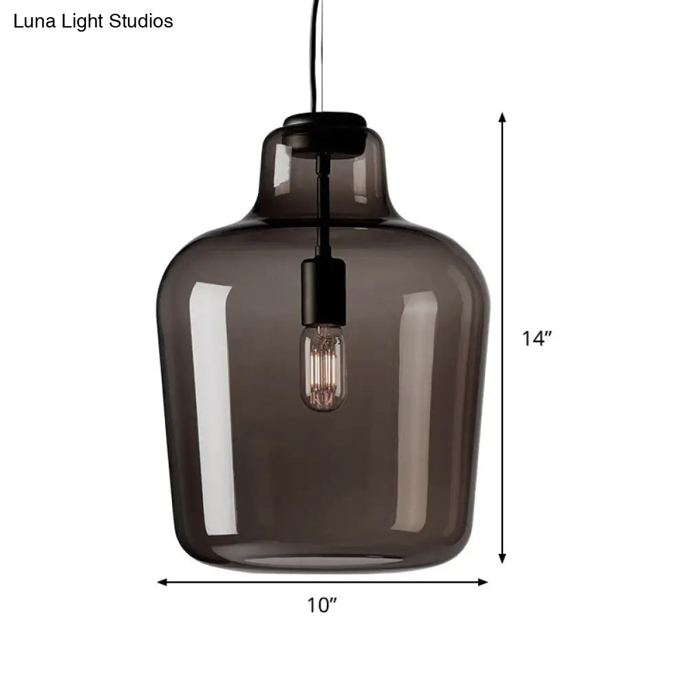 Contemporary Black Glass Jar Pendant Lamp - 1 Head Hanging Ceiling Light For Dining Room