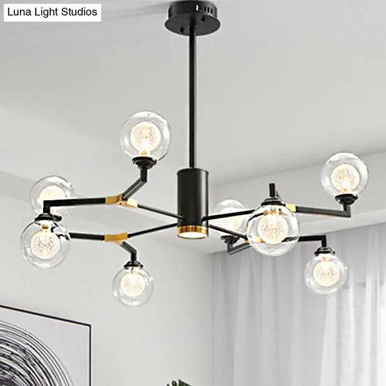 Contemporary Clear Glass Sphere Chandelier With Radial Design And Led Lights - Black Finish