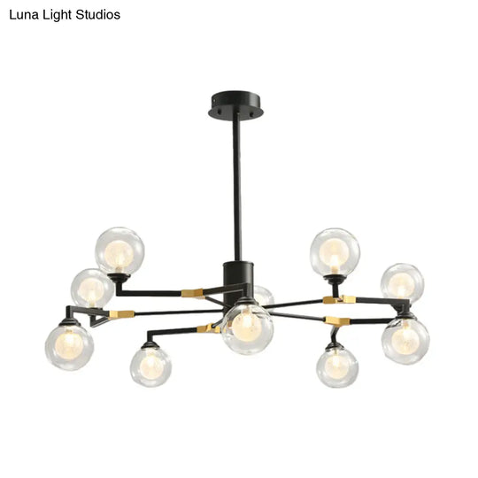 Contemporary Clear Glass Sphere Chandelier With Radial Design And Led Lights - Black Finish