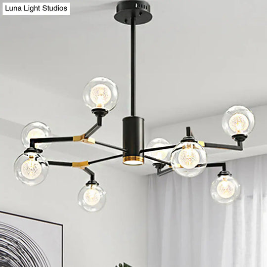 Contemporary Black Glass Sphere Chandelier With Radial Design - Led Hanging Light Kit (6/8/10