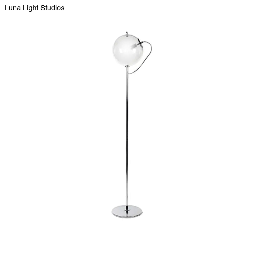 Contemporary Black Globe Floor Lamp- 1 Light Clear Glass Standing For Living Room