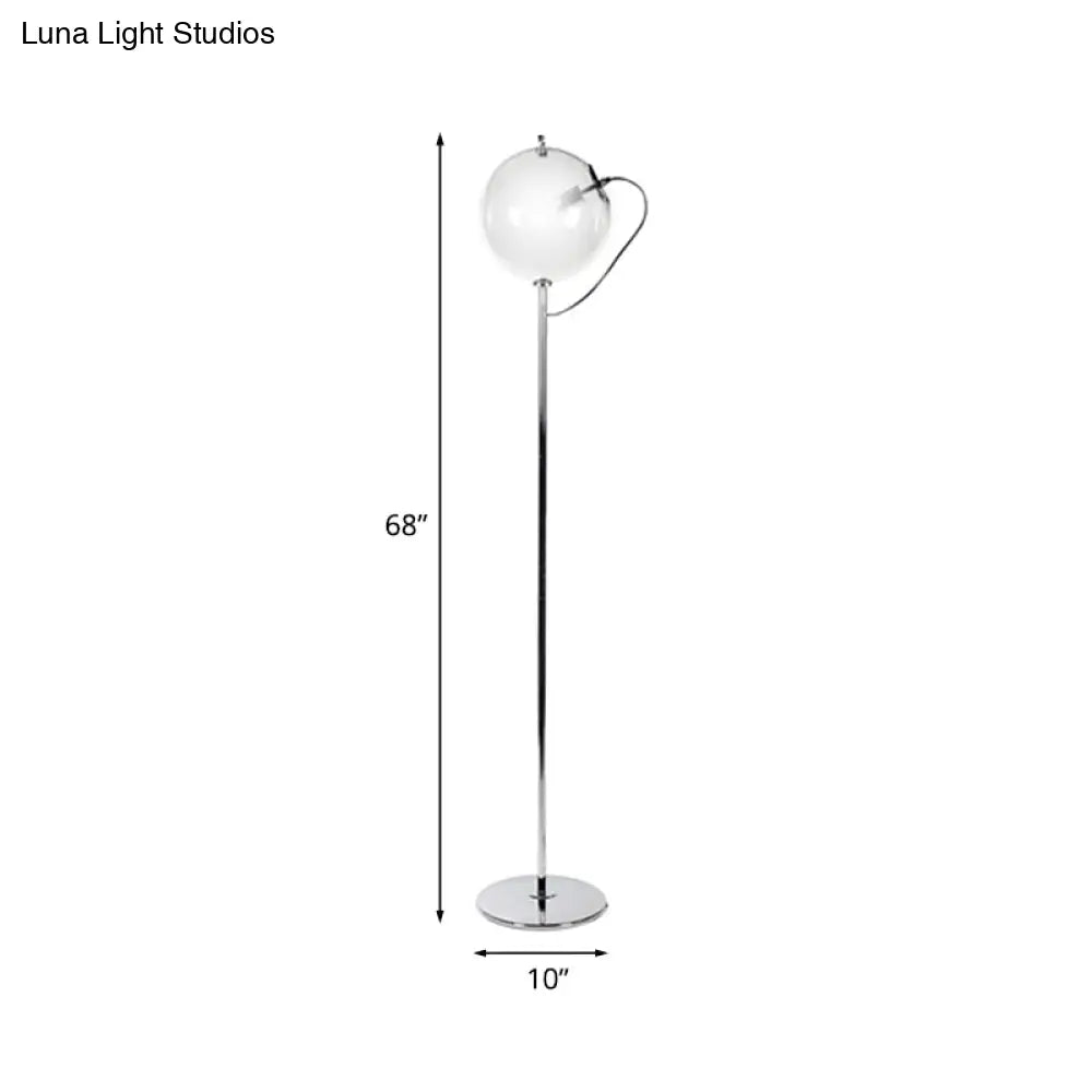 Contemporary Black Globe Floor Lamp- 1 Light Clear Glass Standing For Living Room