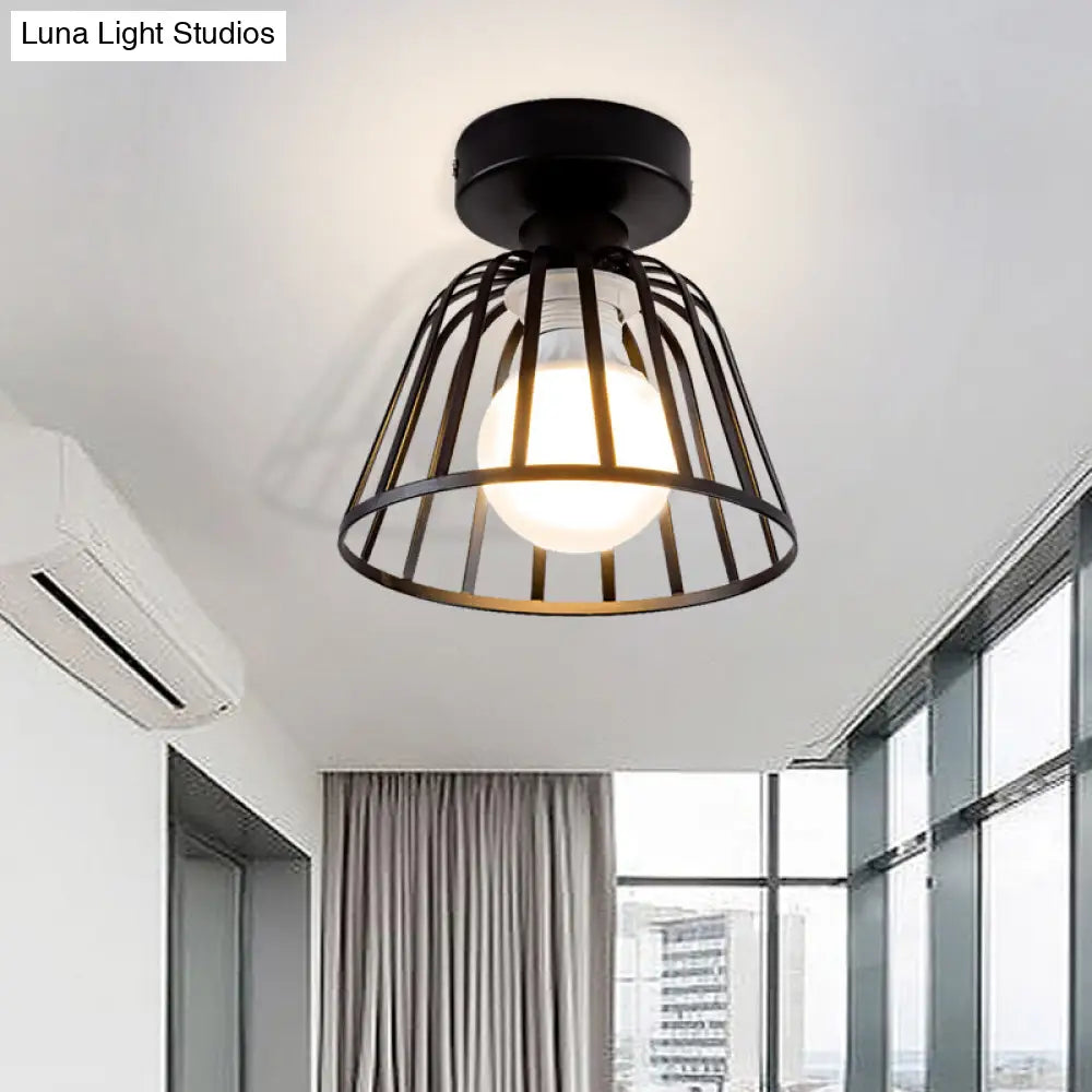 Contemporary Black/Gold Conical Flush Mount Ceiling Light For Staircases - Metal Fixture 1 Bulb