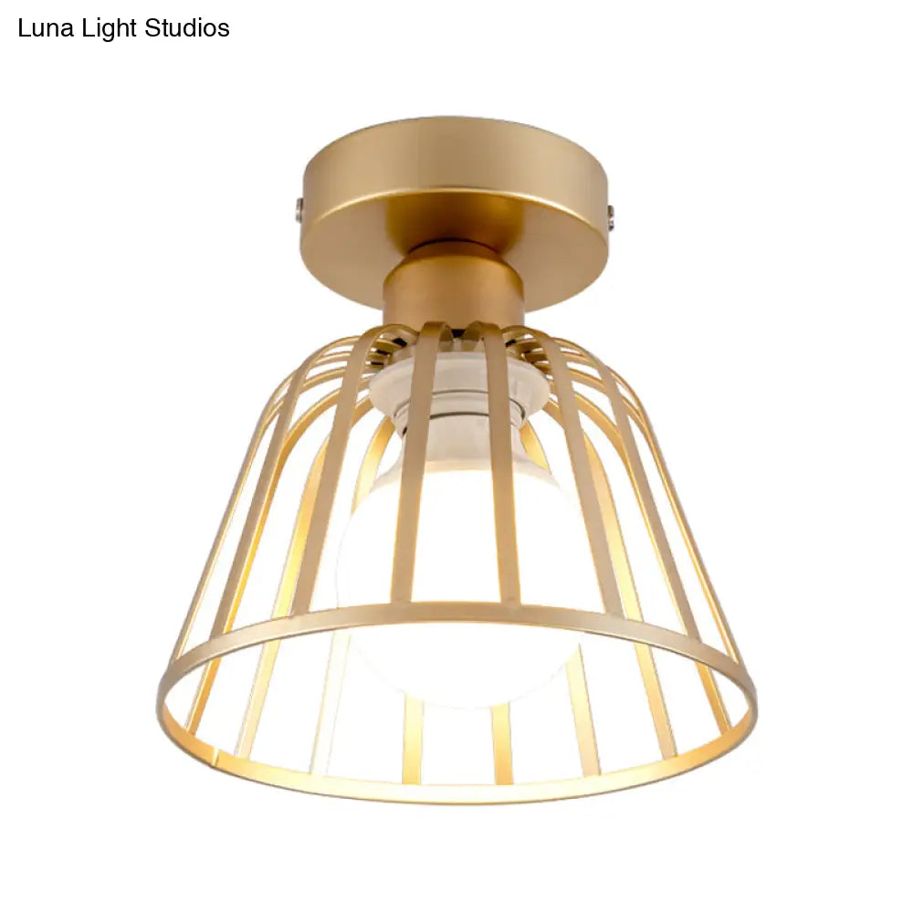 Contemporary Black/Gold Conical Flush Mount Ceiling Light For Staircases - Metal Fixture 1 Bulb