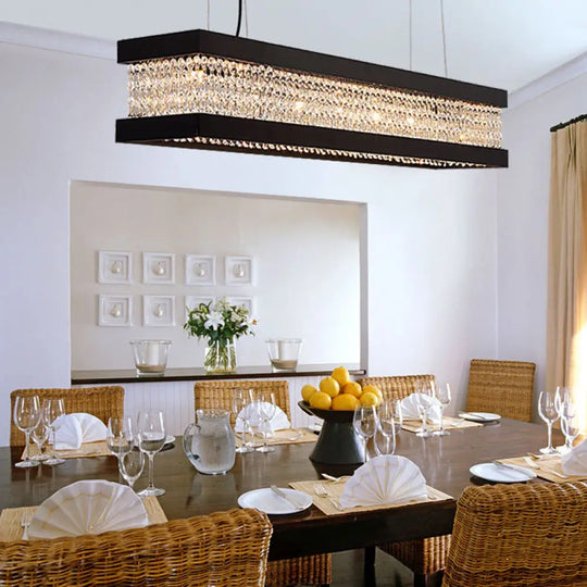 Contemporary Black/Gold Crystal Island Pendant Lighting - Rectangle Shape 6/7/9 Lights 6 / Black