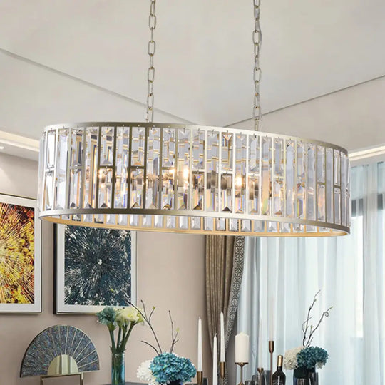 Contemporary Black/Gold Crystal Pendant Light With 6 Prisms - Elliptical Dining Room Island