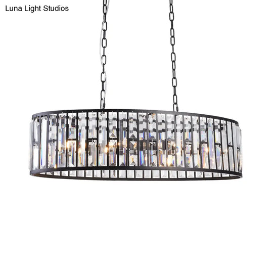 Contemporary Black/Gold Crystal Pendant Light With 6 Prisms - Elliptical Dining Room Island