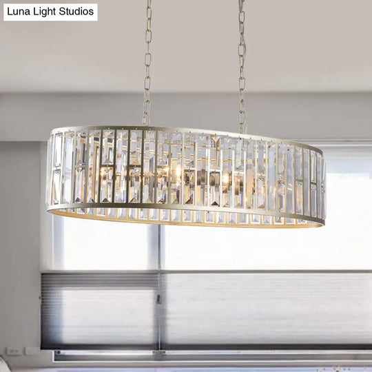 Contemporary Black/Gold Crystal Pendant Light With 6 Prisms - Elliptical Dining Room Island