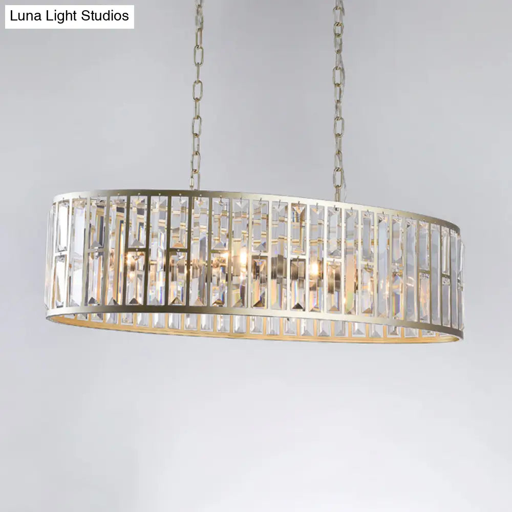 Contemporary Black/Gold Crystal Pendant Light With 6 Prisms - Elliptical Dining Room Island